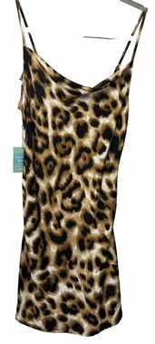 Forever 21 Leopard Print Mini Slip Dress Strappy Draping Neck Edgy Clubwear XS